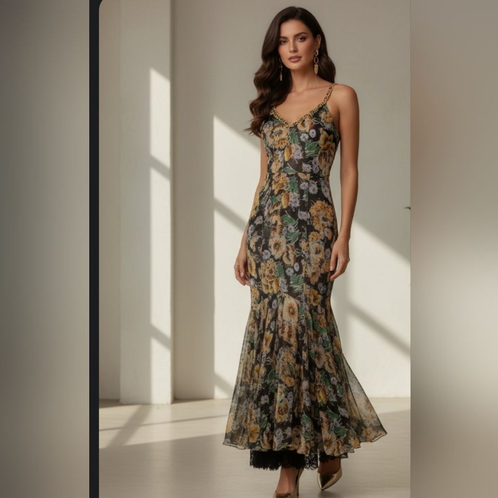 Dolce & Gabbana Floral Maxi Dress - Black and Yellow